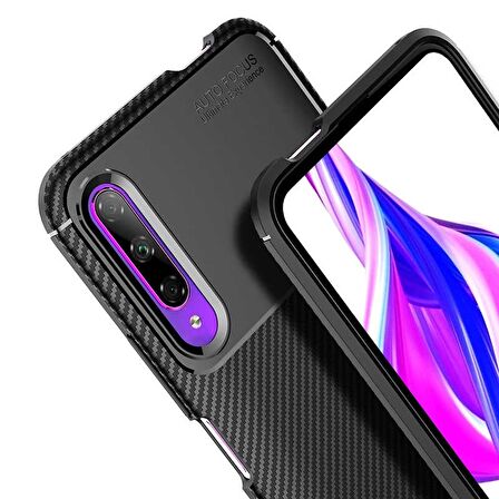 Smcase Huawei P Smart Pro Kılıf Negro Karbon Dokulu Silikon