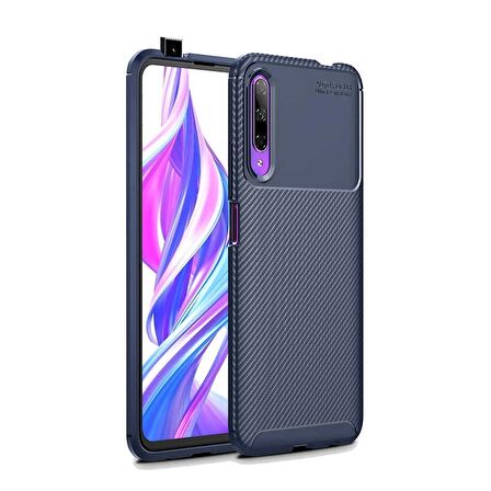 Smcase Huawei P Smart Pro Kılıf Negro Karbon Dokulu Silikon  Nano Ekran Koruyucu