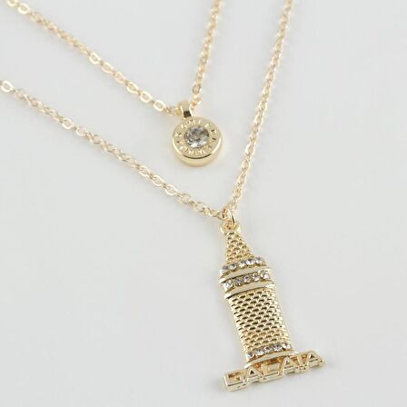 Galata Kulesi Figürlü Yeni Sezon İkili Kolye