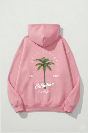 Unisex Yumuşak Dokulu California Retro Baskılı Tasarım Oversize 3 İplik Hoodie Sweatshirt