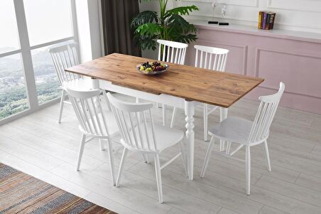 Cunda Yandan Açılır Mutfak Masa Takımı ve 6 Adet Sandalye 70x110cm
