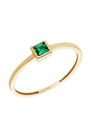 Prenses Kesim Zümrüt Taşlı Tektaş Yüzük