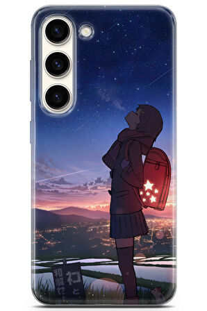 Samsung Galaxy S23 uyumlu Girls 26 Darbe Önleyici Gün Batımı Gece ve Çanta