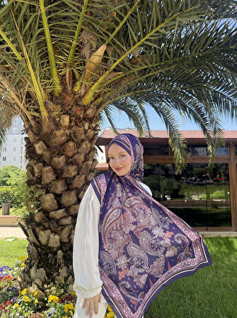 Kamer Scarf Timeless Wieve Serisi Etnik Desen Şal Mor