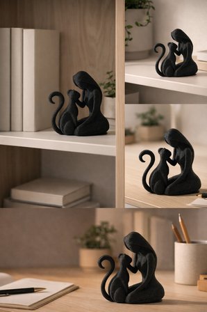 Kadın ve Kedi Dekoratif Biblo Minimal Modern Heykel TV Ünitesi Raf Masa Dekoru Siyah Figür 9 Cm