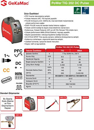 GeKaMac Power Tig 202 HF DC Pulse Tek Fazlı Kaynak Makinesi