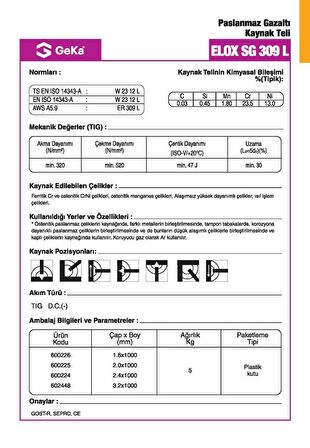 GeKa ELOX SG 309 L Tig Teli 1.6x1000 MM