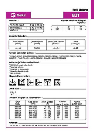 GeKa Elit Rutil Kaynak Elektrod E6013 3,20x350 MM