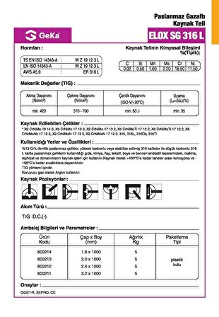 GeKa ELOX SG 316 L Tig Teli 2.4x1000 MM