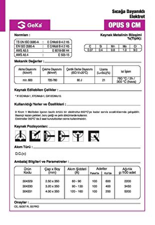 GeKa OPUS 9 CM Sıcağa Dayanıklı Kaynak Elektrotu E8018-B8 H4 - 3,20x350 MM