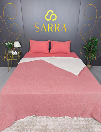 SARRA 160X240 TEK KİŞİLİK MÜSLİN YATAK ÖRTÜSÜ - KİREMİT