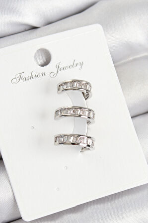 Pirinç Su Yolu Model Gümüş Renk Sağ Kıkırdak Küpe