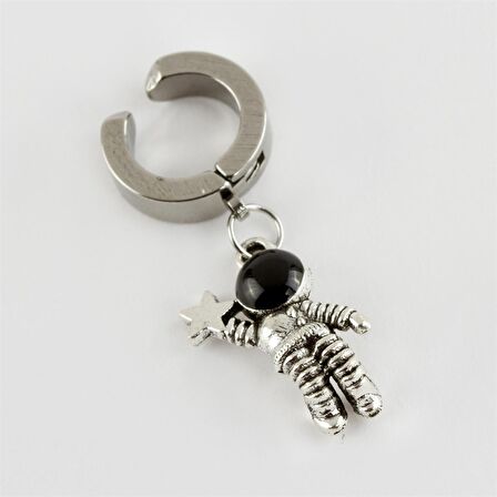 Astronot Figürlü Mıknatıslı Çelik Erkek Küpe (Kıstırmalı) 1 Adet