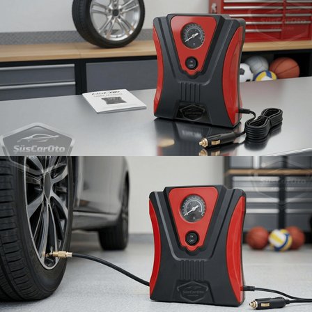 Taşınabilir Oto Hava Kompresörü Araç Hava Pompası 12V Mini Lastik Bot Şişirme Çakmaklık Girişli Basınç Göstergeli 150 PSİ 60W