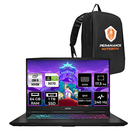 MSI Katana 17 HX i9-14900HX 64GB 1TB SSD RTX5070/8GB 17.3'' 2K QHD 240Hz FDOS Gaming Laptop B14WGK