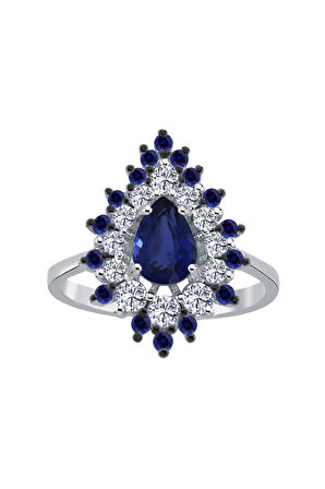 Pırlanta ve Damla Safir Taşlı Mihrişah Yüzük