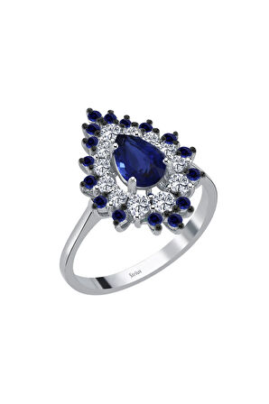 Pırlanta ve Damla Safir Taşlı Mihrişah Yüzük