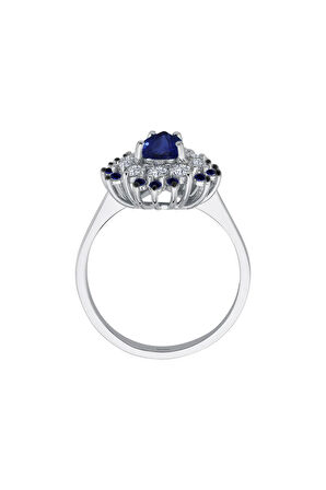 Pırlanta ve Damla Safir Taşlı Mihrişah Yüzük