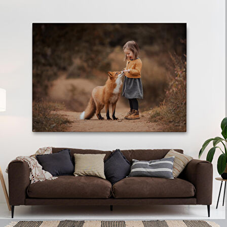 Harita Sepeti Küçük Kız ve Tilki Dekoratif Kanvas Tablo-1147