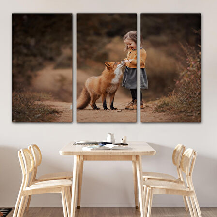 Harita Sepeti Küçük Kız ve Tilki Dekoratif Kanvas Tablo-1147