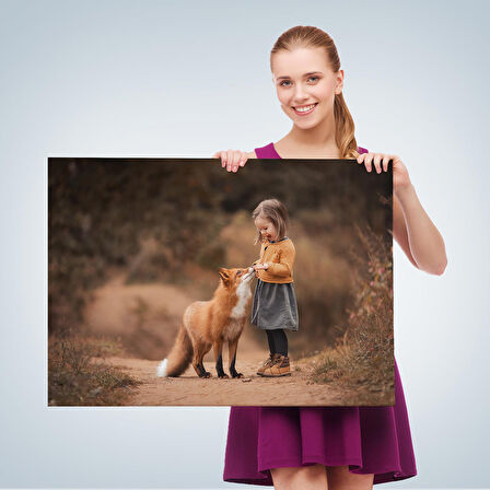 Harita Sepeti Küçük Kız ve Tilki Dekoratif Kanvas Tablo-1147