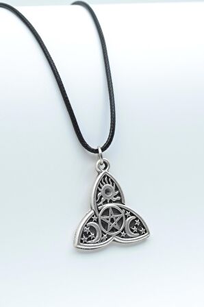 Triquetra Kolye Deri İp Kolye Gümüş Kaplama Erkek Kadın Kolye