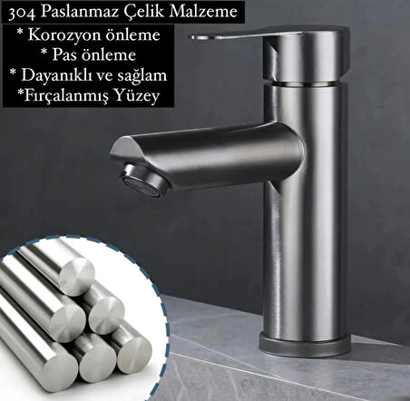 Ev Banyo Lavabo Batarya Paslanmaz Çelik Tek Kollu Sıcak Soğuk Ayarlı Modern