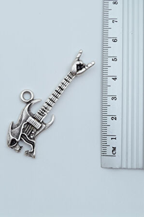 2'li Kulaklık Kuru Kafa Elektro Gitar Gümüş Kaplama Kolye Seti