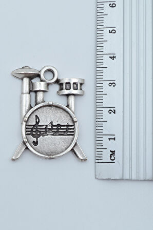 2'li Kulaklık -  Bateri Davul Seti Gümüş Kaplama Kolye Seti