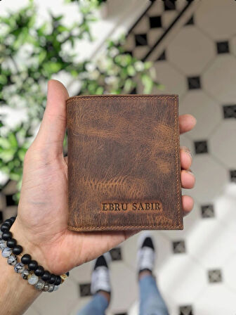 VİSSO 114  HAKİKİ DERİ ÇANTA İSME ÖZEL BOZUK PARA CEPLİ FERMUARLI ÇITÇITLI KADIN ERKEK CÜZDAN Erkek Fındık Matrix