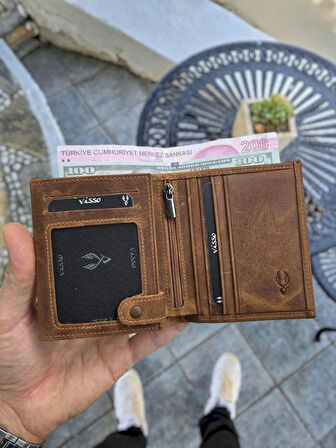 VİSSO 114  HAKİKİ DERİ ÇANTA İSME ÖZEL BOZUK PARA CEPLİ FERMUARLI ÇITÇITLI KADIN ERKEK CÜZDAN Erkek Fındık Matrix