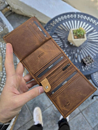 VİSSO 114  HAKİKİ DERİ ÇANTA İSME ÖZEL BOZUK PARA CEPLİ FERMUARLI ÇITÇITLI KADIN ERKEK CÜZDAN Erkek Fındık Matrix