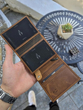 VİSSO 114  HAKİKİ DERİ ÇANTA İSME ÖZEL BOZUK PARA CEPLİ FERMUARLI ÇITÇITLI KADIN ERKEK CÜZDAN Erkek Fındık Matrix