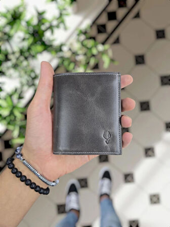 VİSSO 114 HAKİKİ DERİ ÇANTA İSME ÖZEL BOZUK PARA CEPLİ FERMUARLI ÇITÇITLI KADIN ERKEK CÜZDAN Erkek  Gri Crayz