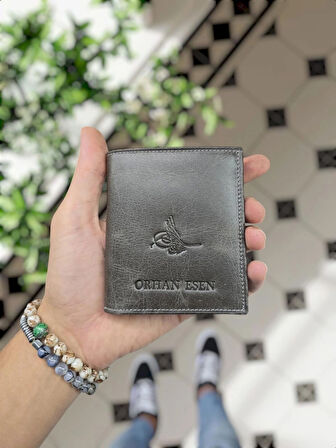 VİSSO 114 HAKİKİ DERİ ÇANTA İSME ÖZEL BOZUK PARA CEPLİ FERMUARLI ÇITÇITLI KADIN ERKEK CÜZDAN Erkek    Gri Crayz Tuğra logolu