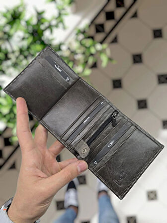 VİSSO 114 HAKİKİ DERİ ÇANTA İSME ÖZEL BOZUK PARA CEPLİ FERMUARLI ÇITÇITLI KADIN ERKEK CÜZDAN Erkek    Gri Crayz Tuğra logolu