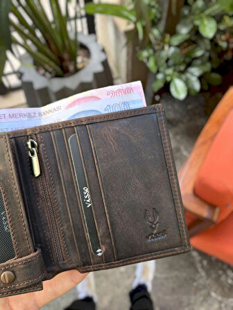 VİSSO 114 HAKİKİ DERİ ÇANTA İSME ÖZEL BOZUK PARA CEPLİ FERMUARLI ÇITÇITLI KADIN ERKEK CÜZDAN Erkek  Kahve Matrix Osmanlı Türk Devlet Arması