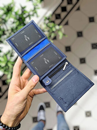 VİSSO 114 HAKİKİ DERİ ÇANTA İSME ÖZEL BOZUK PARA CEPLİ FERMUARLI ÇITÇITLI KADIN ERKEK CÜZDAN Erkek lacivert gutty