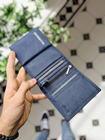 VİSSO 114 HAKİKİ DERİ ÇANTA İSME ÖZEL BOZUK PARA CEPLİ FERMUARLI ÇITÇITLI KADIN ERKEK CÜZDAN Erkek lacivert gutty