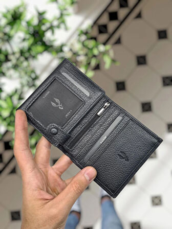 VİSSO  114  HAKİKİ DERİ ÇANTA İSME ÖZEL BOZUK PARA CEPLİ FERMUARLI ÇITÇITLI KADIN ERKEK CÜZDAN Erkek  Siyah Gutty