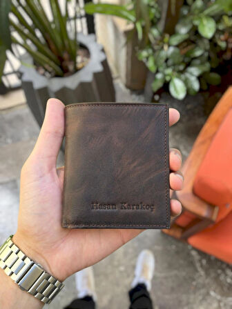 VİSSO 114  HAKİKİ DERİ ÇANTA İSME ÖZEL BOZUK PARA CEPLİ FERMUARLI ÇITÇITLI KADIN ERKEK CÜZDAN Erkek  Kahve Matrix