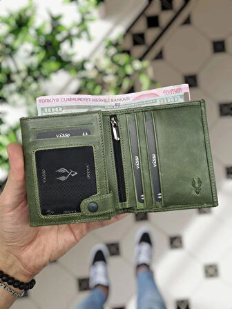 VİSSO  114  HAKİKİ DERİ ÇANTA İSME ÖZEL BOZUK PARA CEPLİ FERMUARLI ÇITÇITLI KADIN ERKEK CÜZDAN Erkek  Yeşil Granada Türkiyem Harita logo