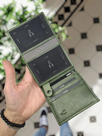 VİSSO  114  HAKİKİ DERİ ÇANTA İSME ÖZEL BOZUK PARA CEPLİ FERMUARLI ÇITÇITLI KADIN ERKEK CÜZDAN Erkek  Yeşil Granada Türkiyem Harita logo