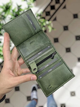 VİSSO  114  HAKİKİ DERİ ÇANTA İSME ÖZEL BOZUK PARA CEPLİ FERMUARLI ÇITÇITLI KADIN ERKEK CÜZDAN Erkek  Yeşil Granada Türkiyem Harita logo