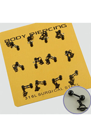 Siyah Renkli Sallantılı Çelik Piercing 1 Adet
