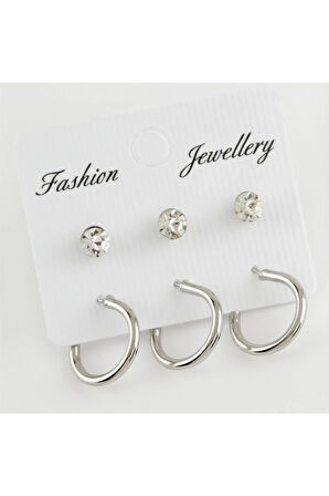 6 Adet Taşlı Halka Küpe 1,5 cm