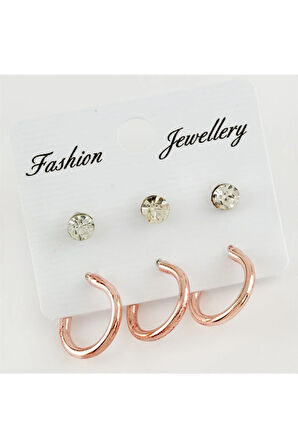 6 Adet Taşlı Halka Küpe 1,5 cm