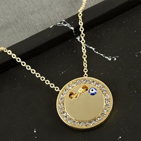 Yuvarlak İsim Yazılabilir Taşlı Boş Plaka Kolye