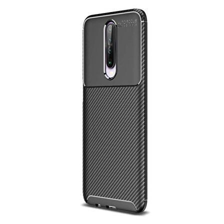 Smcase Xiaomi Redmi K30 Kılıf Negro Karbon Desenli Silikon  Tam Kapatan Cam