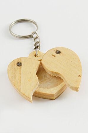 Kalp Açılıp Kapanır Ahşap Anahtarlık